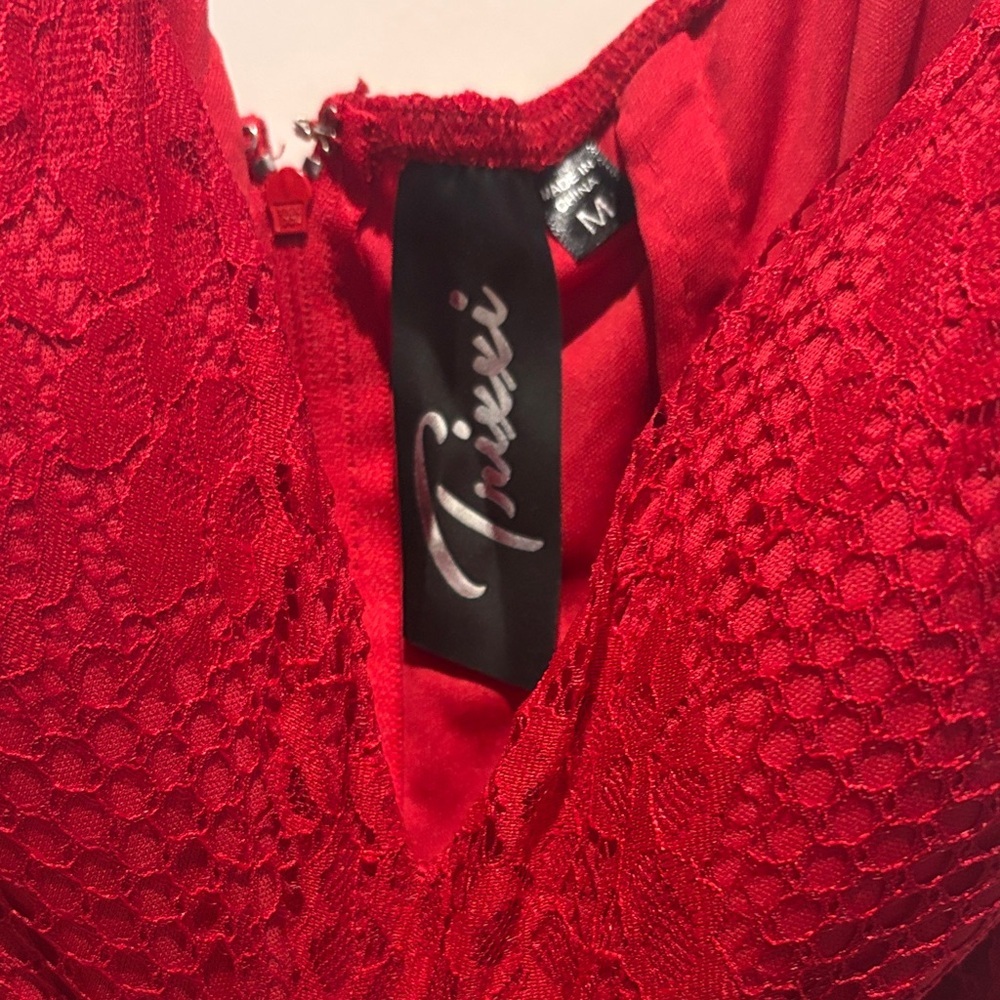 Trixxi Red Lace Midi Dress with Crisscross Back - Picture 2 of 4